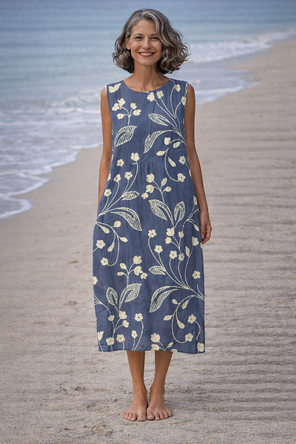 Estela | Midi-jurk zonder mouwen met bloemen in vintage-stijl