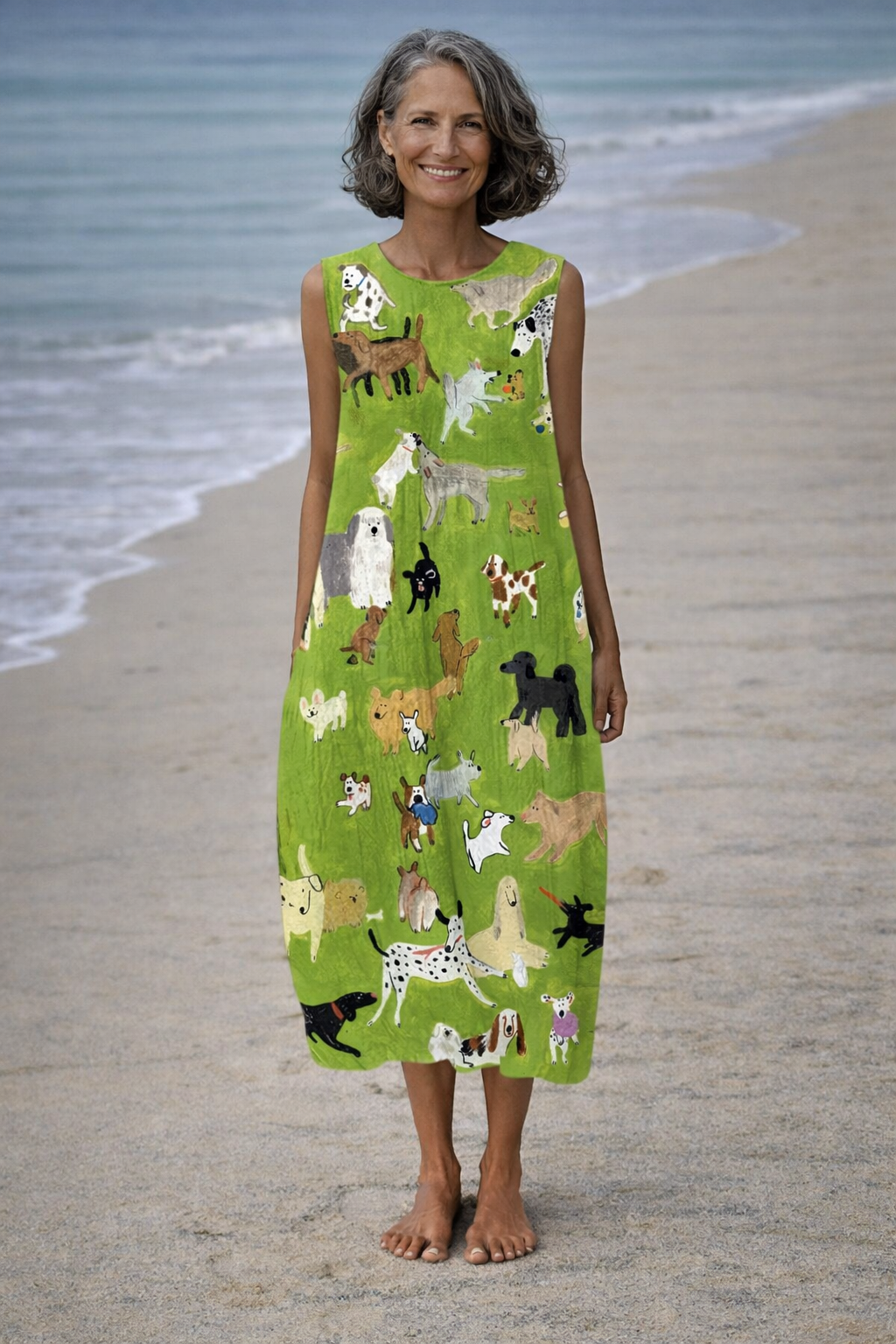 Isabella | Midi-jurk met print van een hond in olieverf