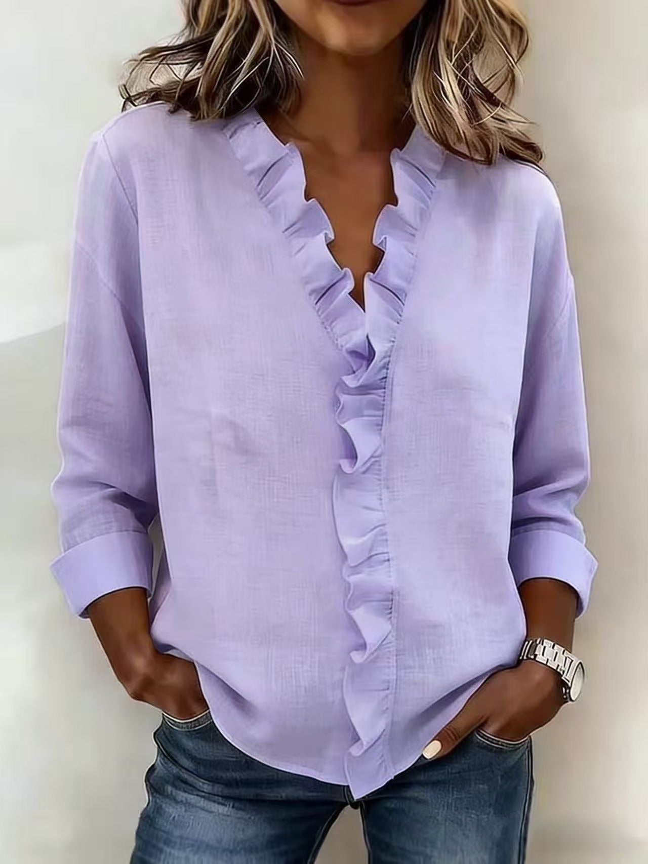 Chiara™ | Blouse met V-hals en fijne ruches