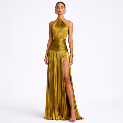 Emma | Metallic halterjurk met open rug