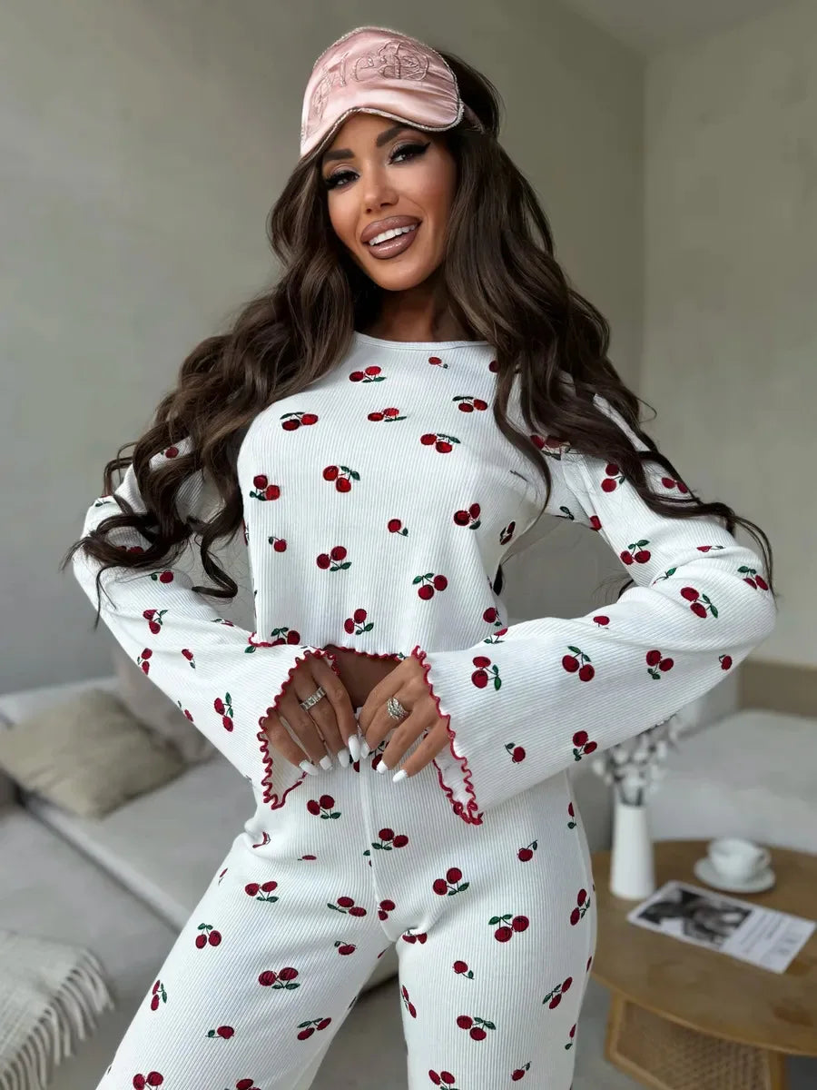 Virexo | Pyjama met geribbelde tricot en print