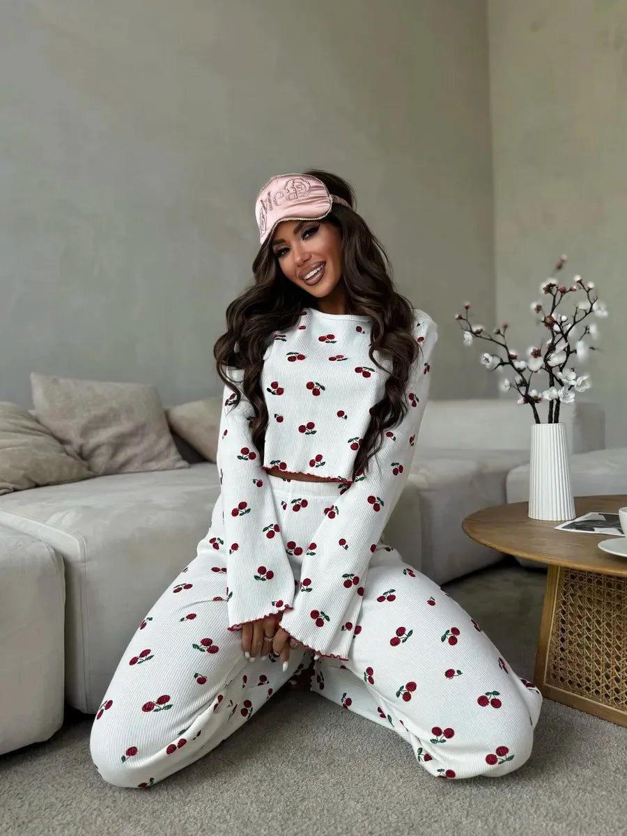 Virexo | Pyjama met geribbelde tricot en print