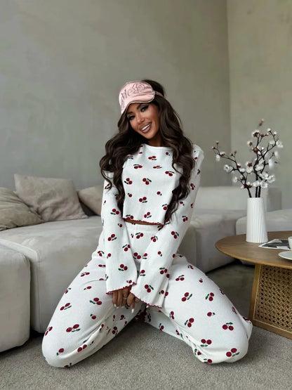 Virexo | Pyjama met geribbelde tricot en print