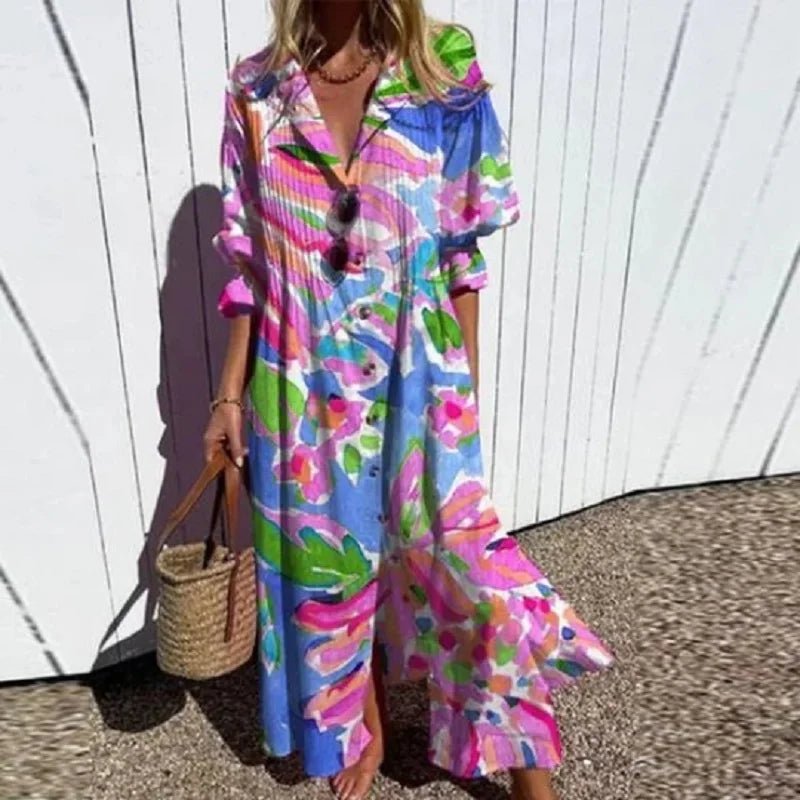 Cassidy™ – Maxi-jurk met boho pofmouwen