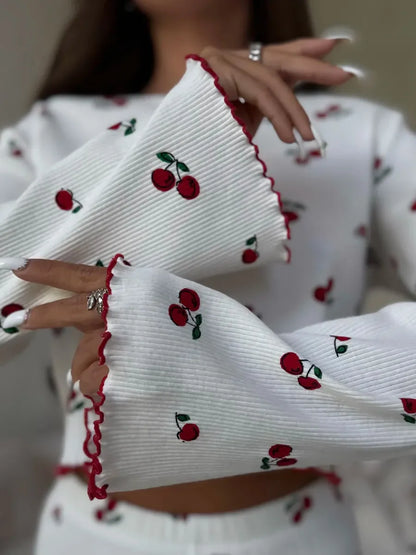 Virexo | Pyjama met geribbelde tricot en print