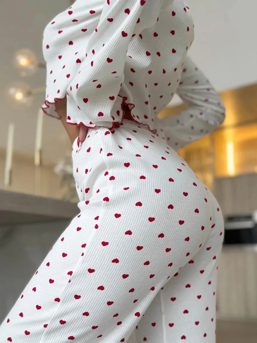 Virexo | Pyjama met geribbelde tricot en print