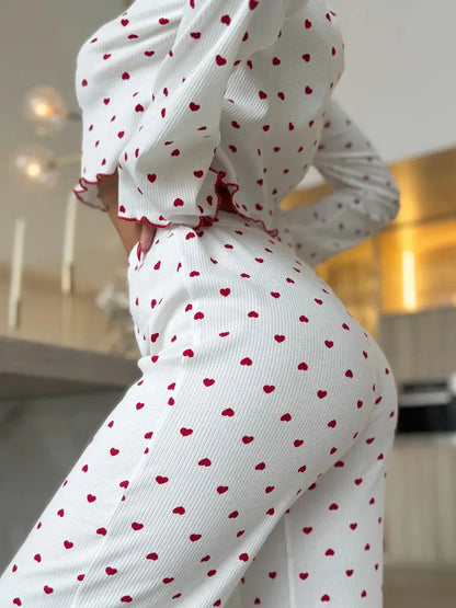 Virexo | Pyjama met geribbelde tricot en print