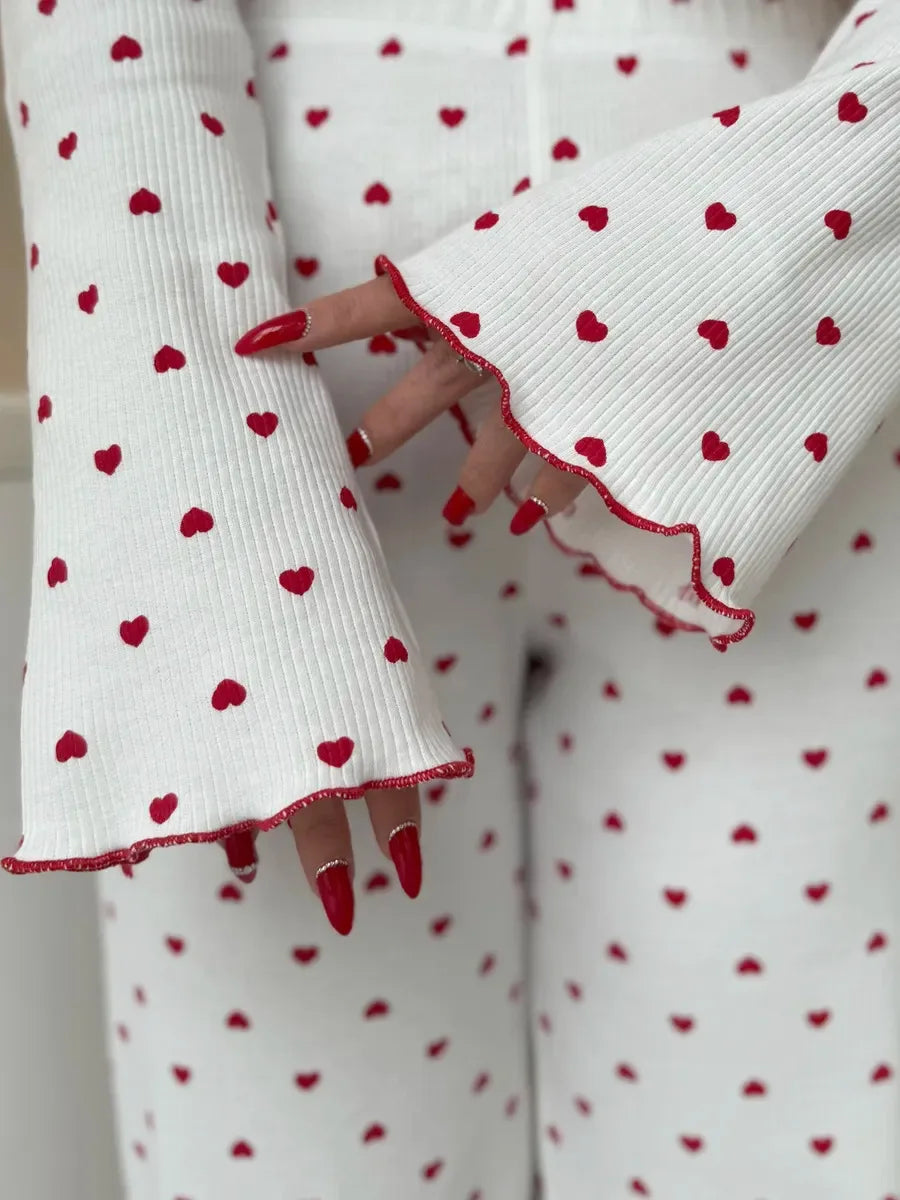 Virexo | Pyjama met geribbelde tricot en print