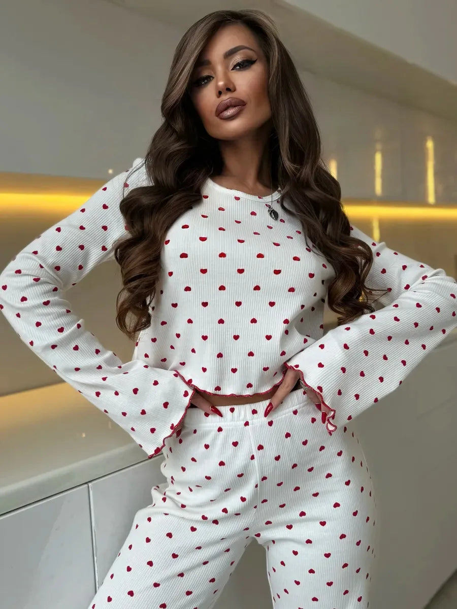 Virexo | Pyjama met geribbelde tricot en print