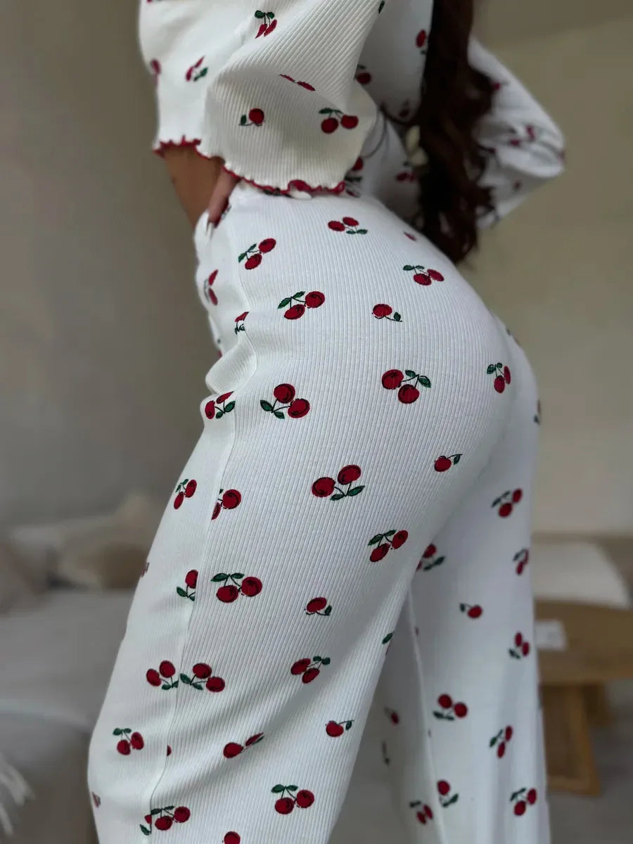 Virexo | Pyjama met geribbelde tricot en print