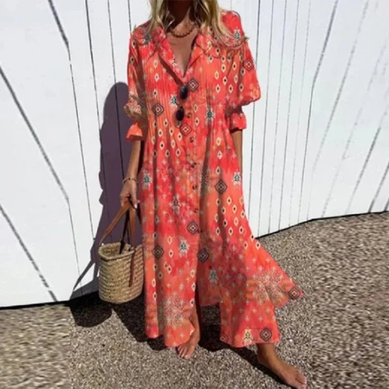 Cassidy™ – Maxi-jurk met boho pofmouwen