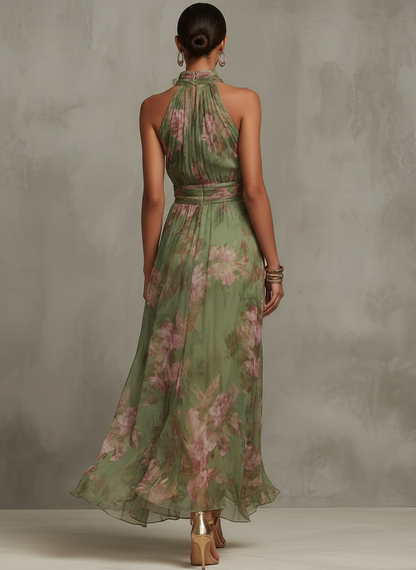 Livia | Maxi-jurk met halternek en bloemenprint