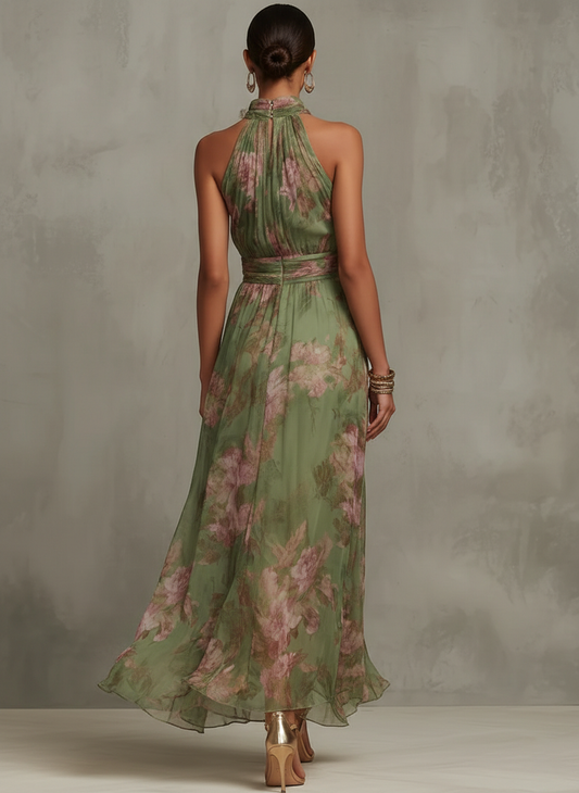 Livia | Maxi-jurk met halternek en bloemenprint