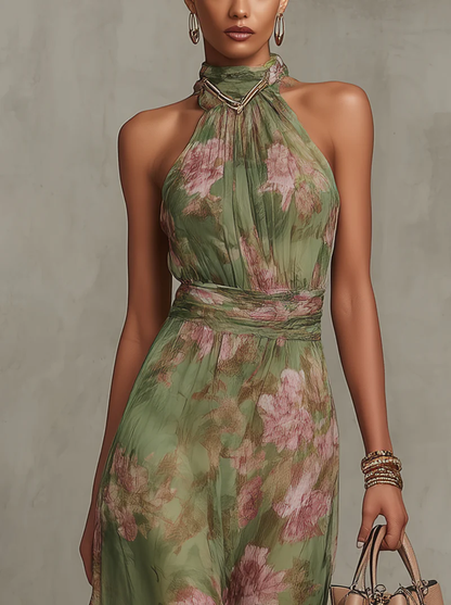 Livia | Maxi-jurk met halternek en bloemenprint