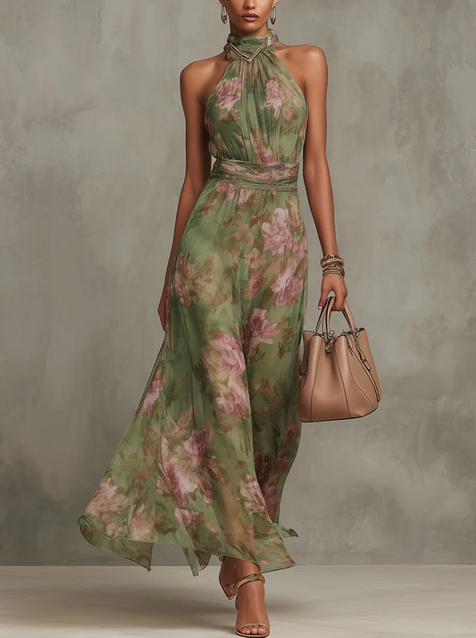 Livia | Maxi-jurk met halternek en bloemenprint