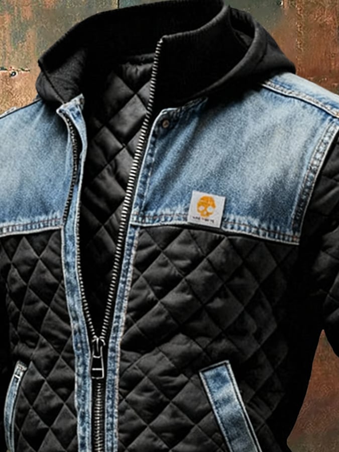 Vanhouten™ | Zwarte Gevoerde Jas Met Denimdetails