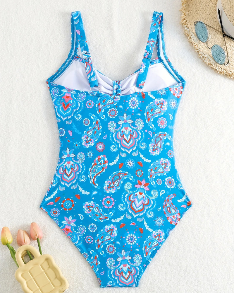 Geplooid badpakvest met bloemenprint, eendelig model