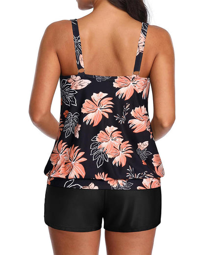Tankini Slim Vest Boxer Briefs Bedrukt Tweedelig Set