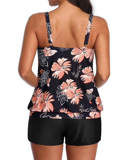 Tankini Slim Vest Boxer Briefs Bedrukt Tweedelig Set