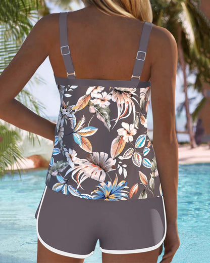 Tankini met U-hals, mouwloos en met patroon