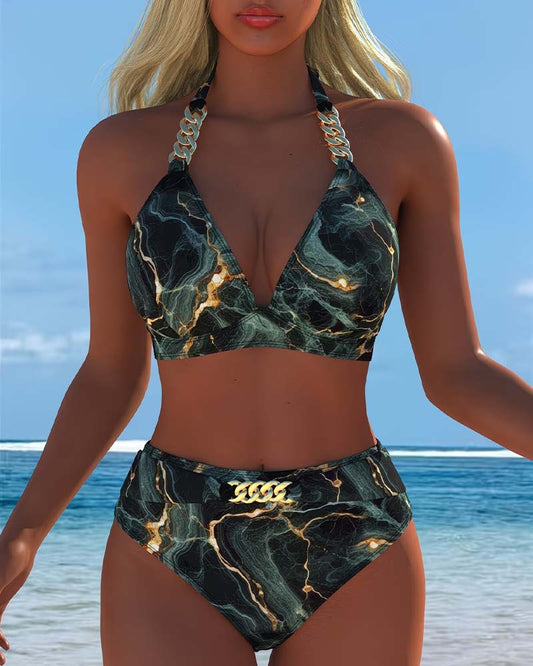 Bikini Hoge Taille Ketting BH Bedrukt