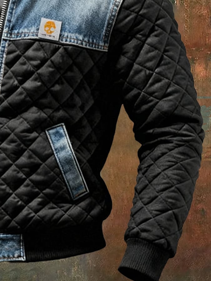Vanhouten™ | Zwarte Gevoerde Jas Met Denimdetails