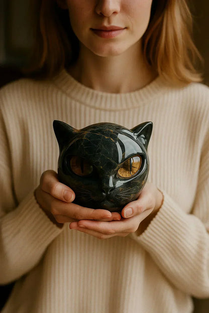 Lunaris - Sculptuur van mystieke zwarte kattenkop