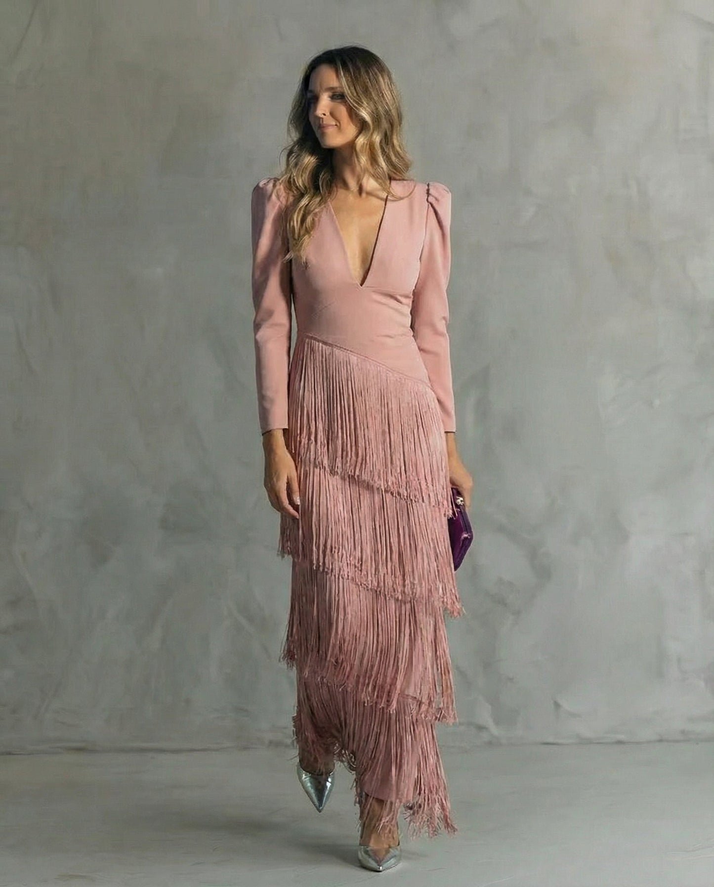Clara™ | Elegante midijurk met mouwen met franjes
