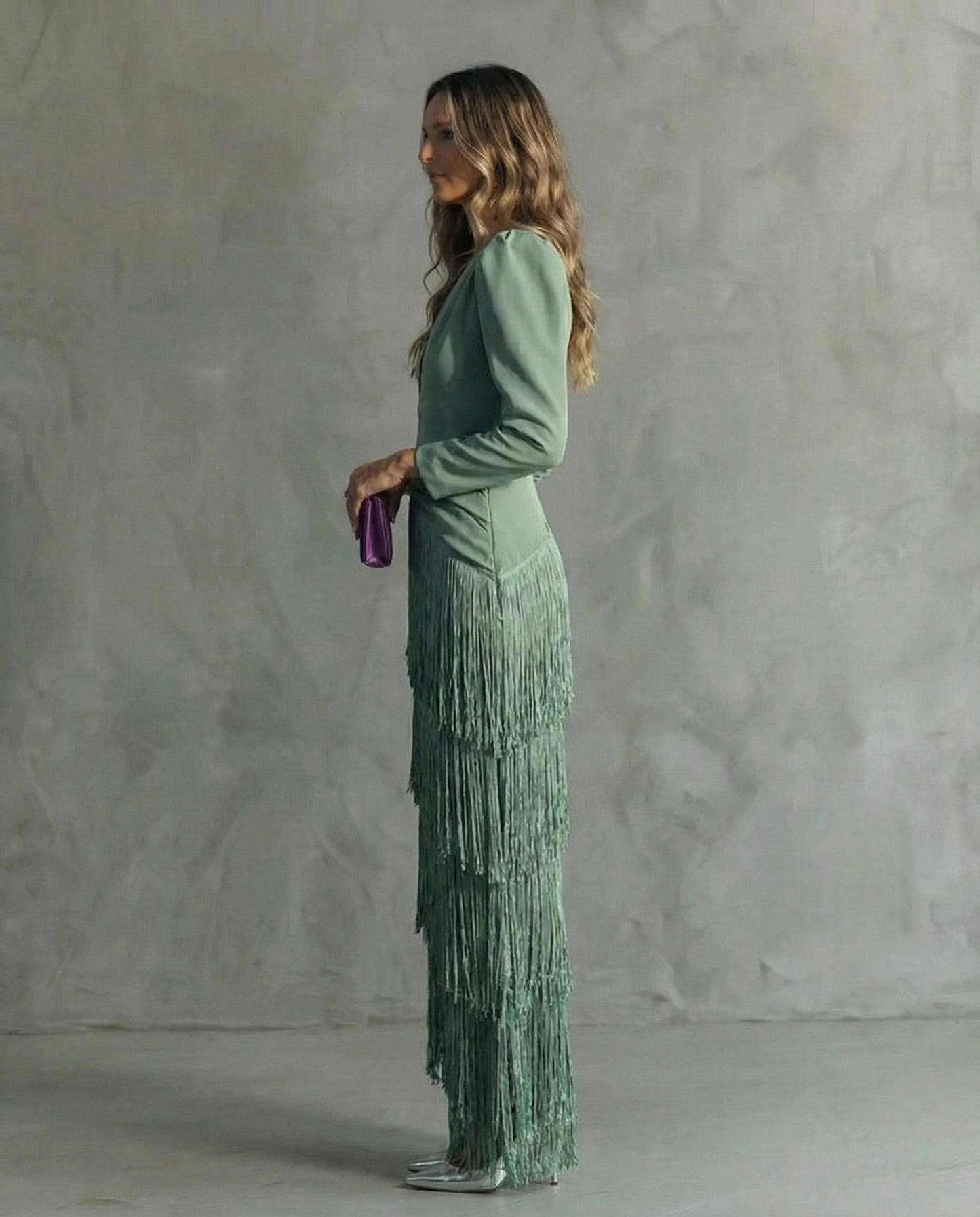 Clara™ | Elegante midijurk met mouwen met franjes