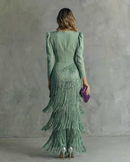 Clara™ | Elegante midi-jurk met franjes aan de mouwen