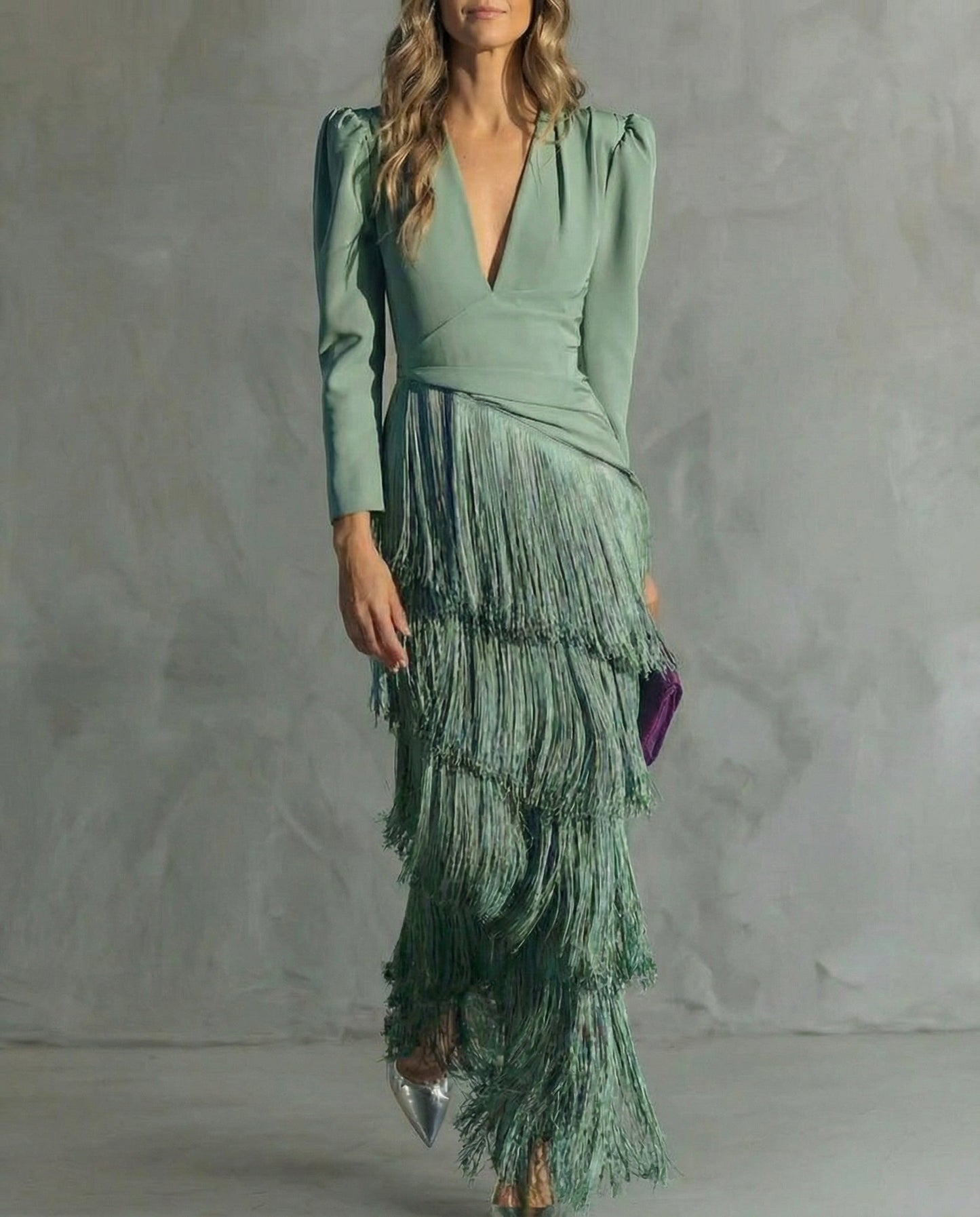 Clara™ | Elegante midijurk met mouwen met franjes