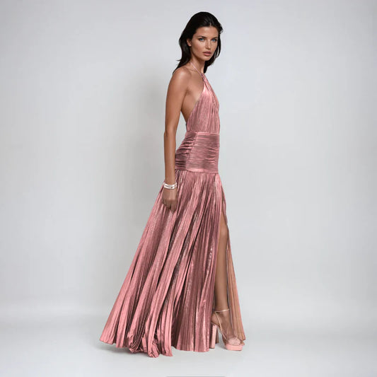 Emma | Metallic halterjurk met open rug