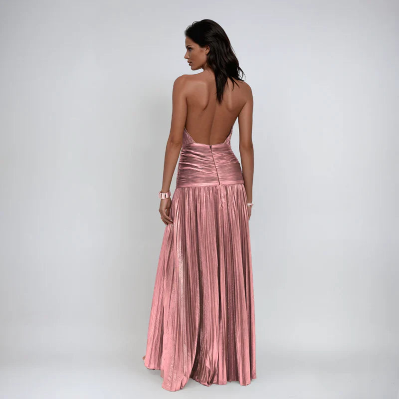 Emma | Metallic halterjurk met open rug