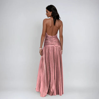 Emma | Metallic halterjurk met open rug